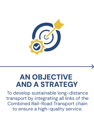 AN OBJECTIVE
AND A STRATEGY To develop sustainable long-distance transport through a unique strategy of integrating the links of the Combined Rail-Road Transport chain in order to ensure a highly high-quality level of service.